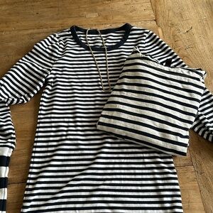 SAILOR CHIC: 2 JCREW Navy/White Striped Shirts and gold tone chain